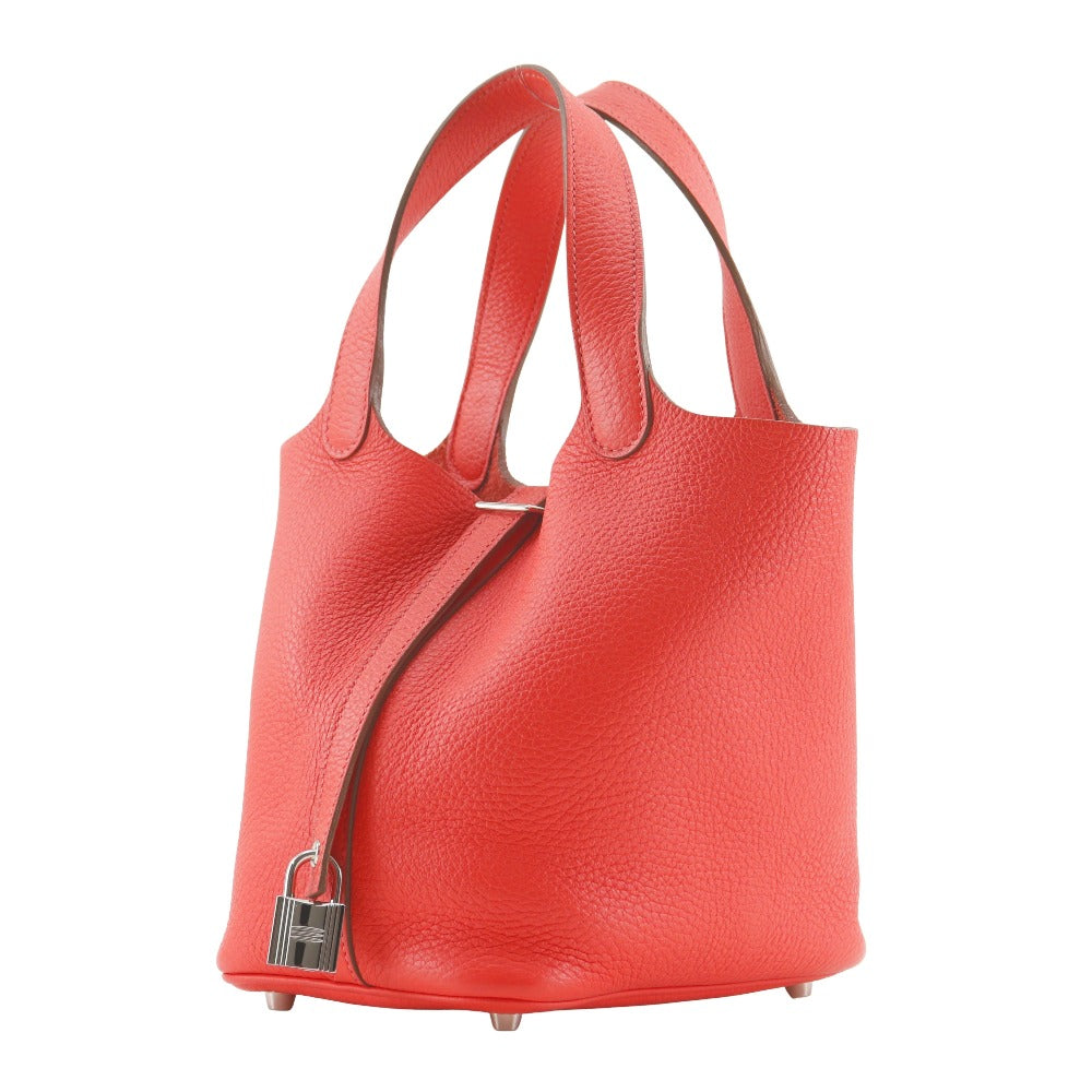 HERMES Handbag Taurillon Clemence Pink/Silver Metal Picotan Rock 18 PM Women