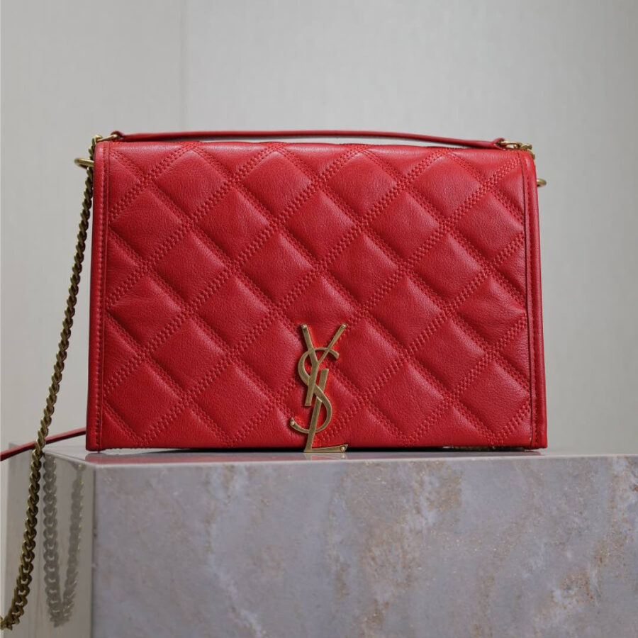 BECKY 25 IN RED QUILTED LAMBSKIN GOLD HARDWARE | Studio Nafay