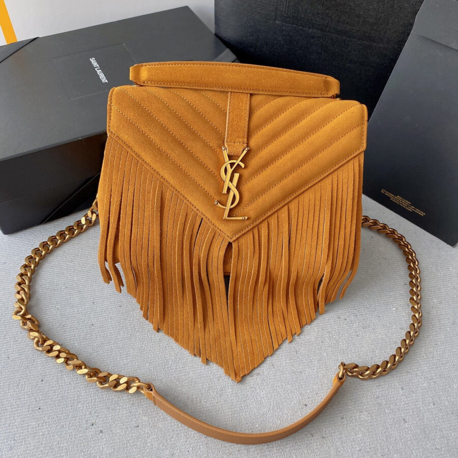 COLLEGE TASSEL 24 IN ORANGE PEEL SUEDE GOLD HARDWARE | Studio Nafay
