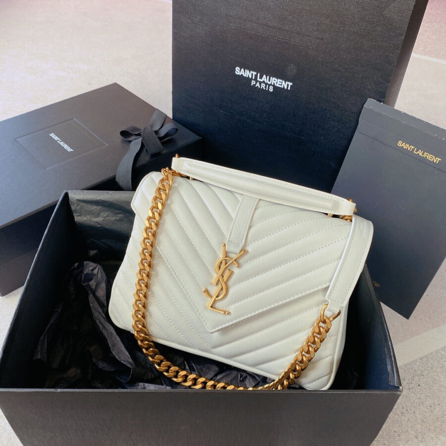 COLLEGE MEDIUM 24 IN WHITE LAMBSKIN GOLD HARDWARE | Studio Nafay