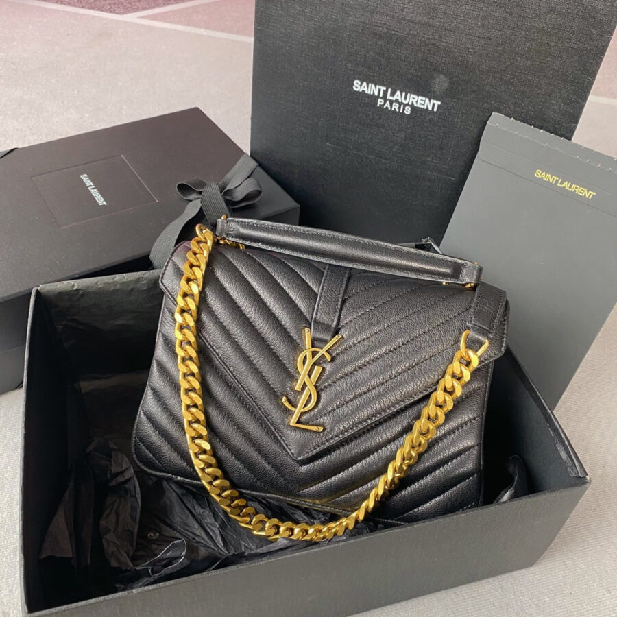 COLLEGE MEDIUM 24 IN BLACK LAMBSKIN GOLD HARDWARE | Studio Nafay
