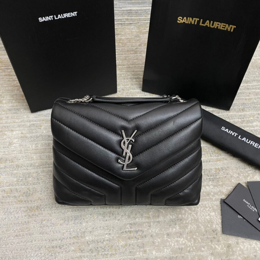LOULOU SMALL 25 IN BLACK LAMBSKIN SILVER HARDWARE | Studio Nafay