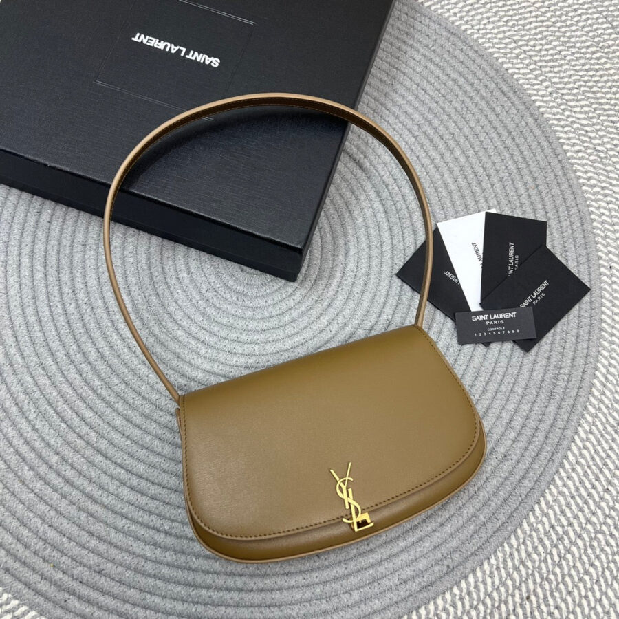 VOLTAIRE IN BOX 21 IN CARAMEL BROWN CALFSKIN GOLD LOGO | Studio Nafay