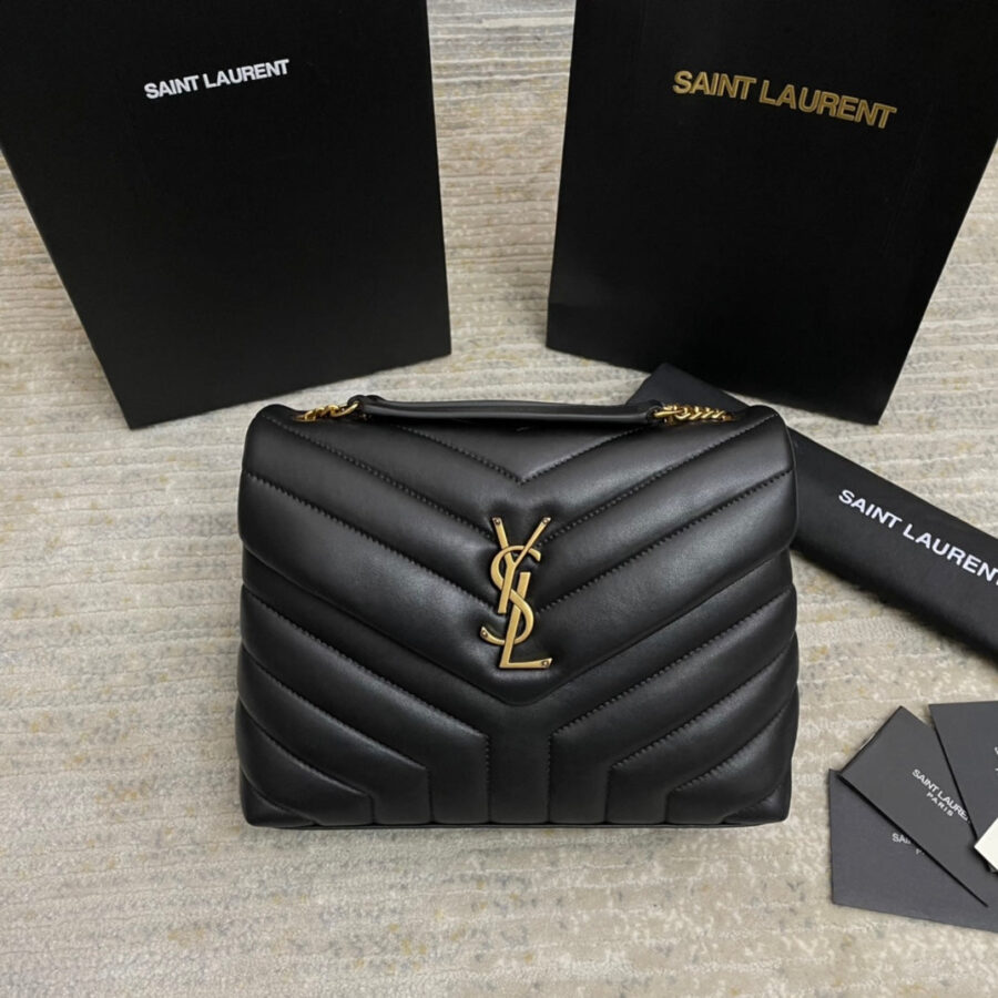 LOULOU SMALL 25 IN BLACK LAMBSKIN GOLD HARDWARE | Studio Nafay