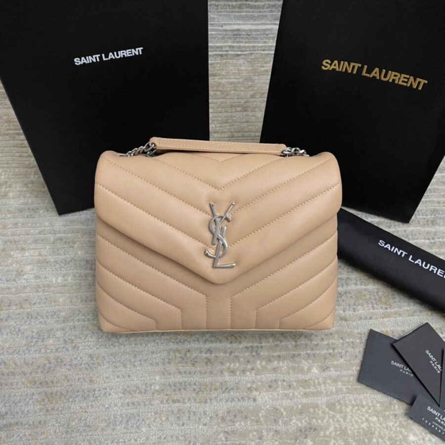 LOULOU SMALL 25 IN BEIGE LAMBSKIN SILVER HARDWARE | Studio Nafay