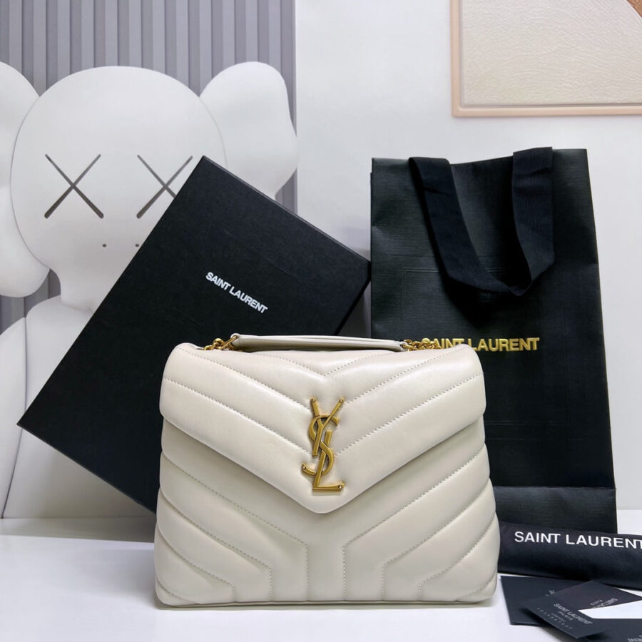 LOULOU SMALL 25 IN WHITE LAMBSKIN GOLD HARDWARE | Studio Nafay