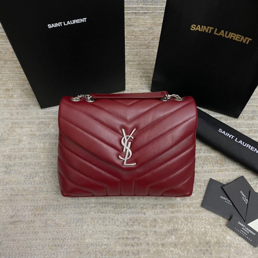 LOULOU SMALL 25 IN BURGUNDY RED LAMBSKIN SILVER HARDWARE | Studio Nafay