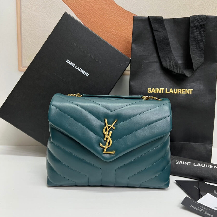 LOULOU SMALL 25 IN DEEP JUNGLE GREEN LAMBSKIN GOLD HARDWARE | Studio Nafay