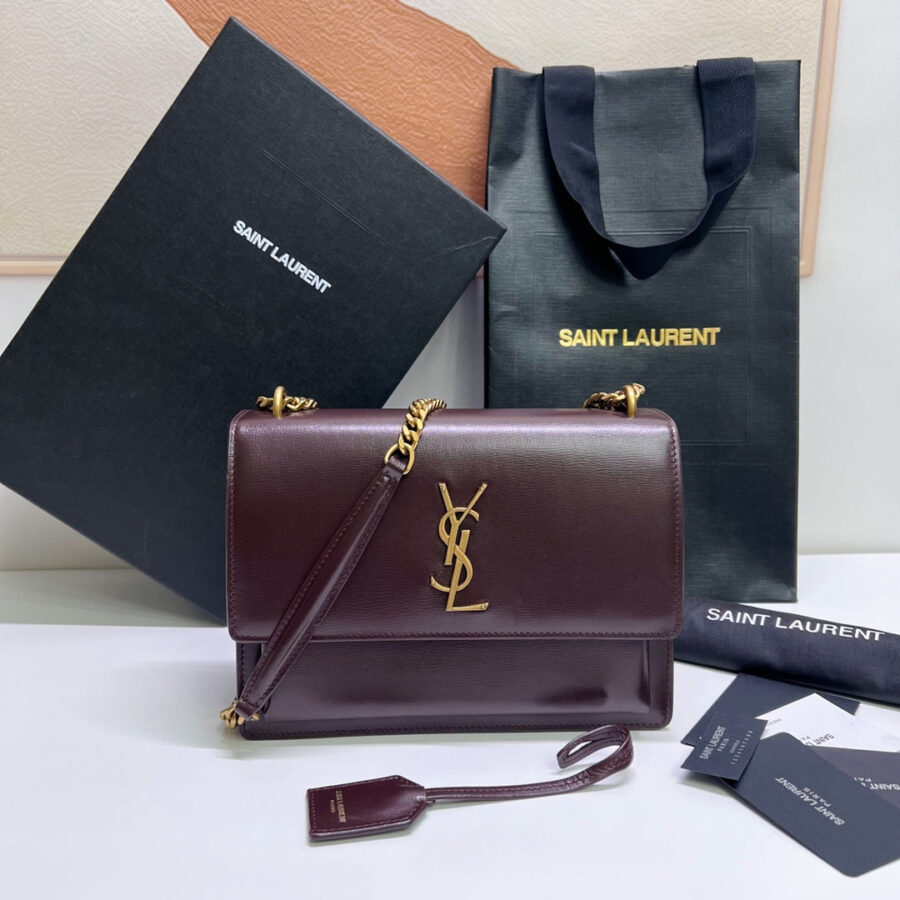 SUNSET MEDIUM 22 IN MAROON CALFSKIN GOLD HARDWARE | Studio Nafay