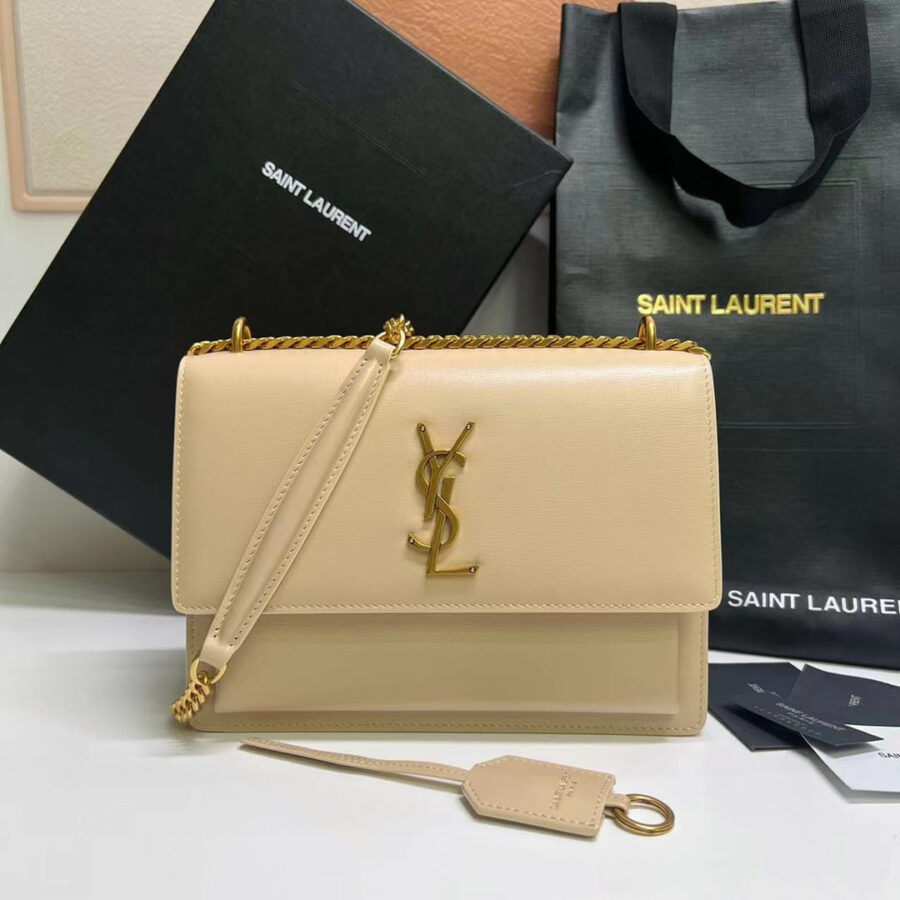 SUNSET MEDIUM 22 IN BEIGE CALFSKIN GOLD HARDWARE | Studio Nafay