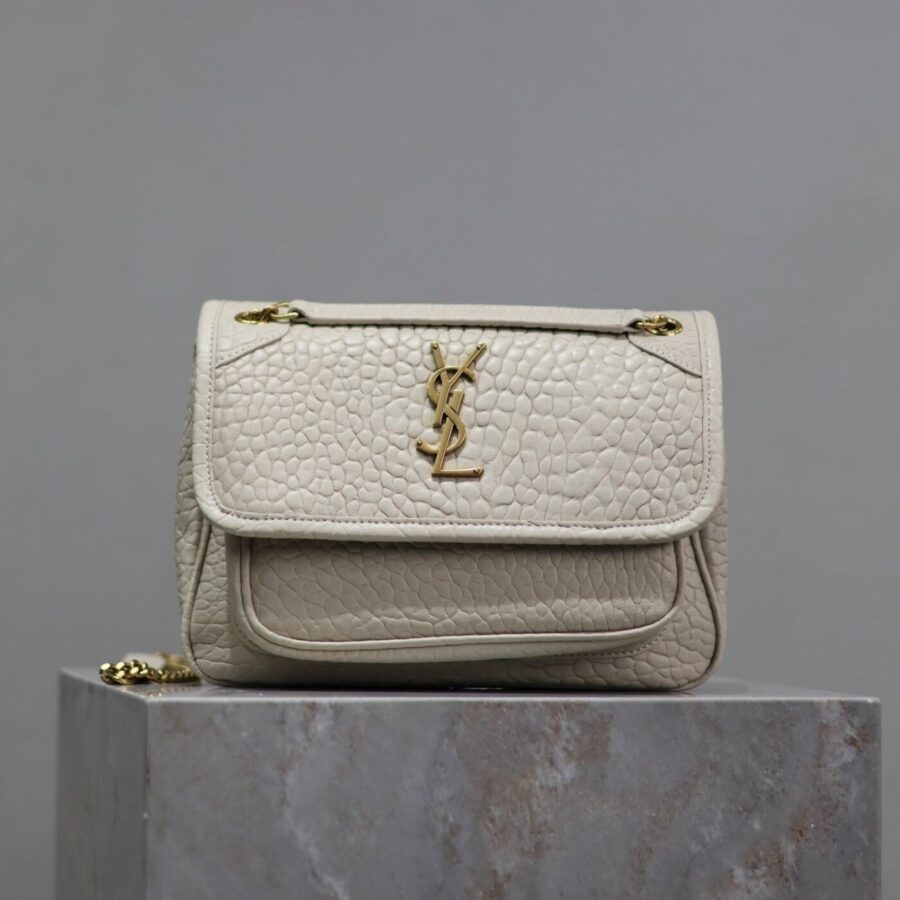NIKI BABY 22 IN WHITE ELEPHANT PATTERN LAMBSKIN GOLD LOGO | Studio Nafay