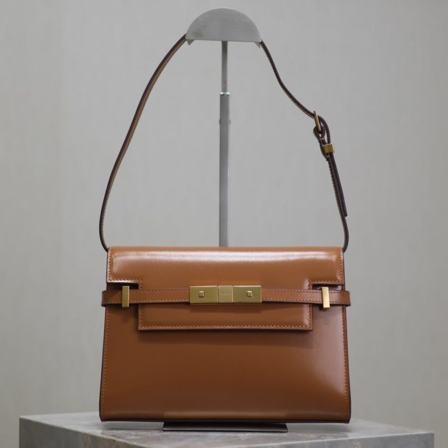 MANHATTAN SMALL 24 IN BRONZE BROWN CALFSKIN GOLD HARDWARE | Studio Nafay