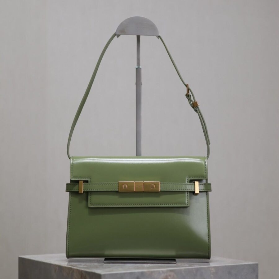 MANHATTAN SMALL 24 IN OLIVE GREEN SMOOTH LAMBSKIN GOLD HARDWARE | Studio Nafay