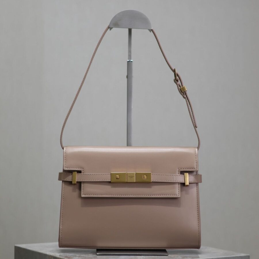 MANHATTAN SMALL 24 IN DARK BEIGE SMOOTH LAMBSKIN GOLD HARDWARE | Studio Nafay