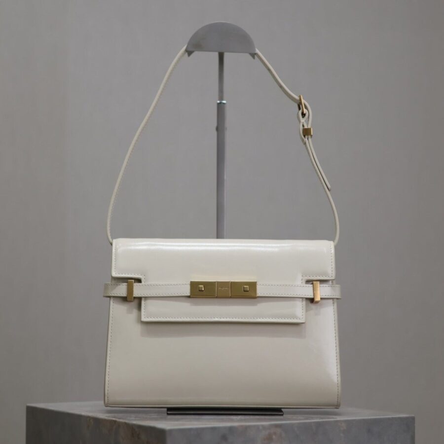 MANHATTAN SMALL 24 IN WHITE SMOOTH LAMBSKIN GOLD HARDWARE | Studio Nafay