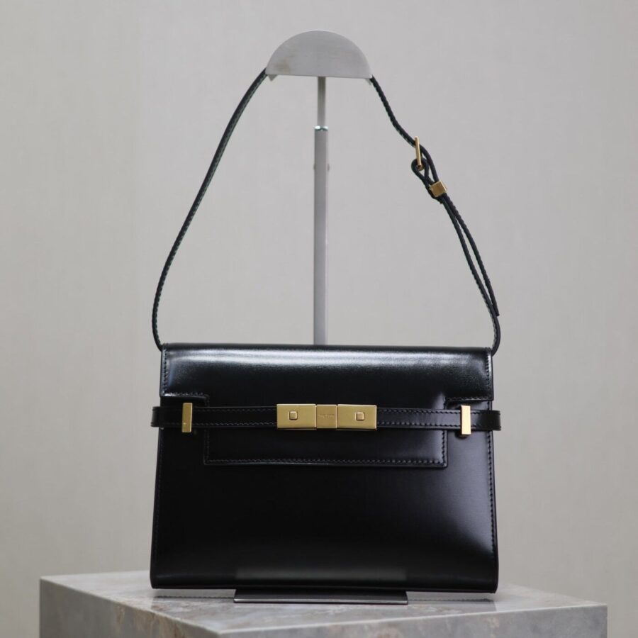 MANHATTAN SMALL 24 IN BLACK SMOOTH LAMBSKIN GOLD HARDWARE | Studio Nafay
