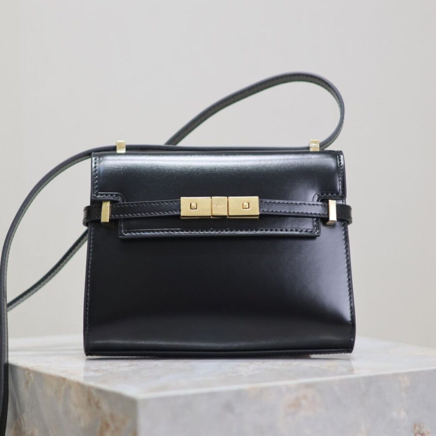 MANHATTAN MINI 19 IN BLACK SMOOTH LAMBSKIN GOLD BUCKLE | Studio Nafay