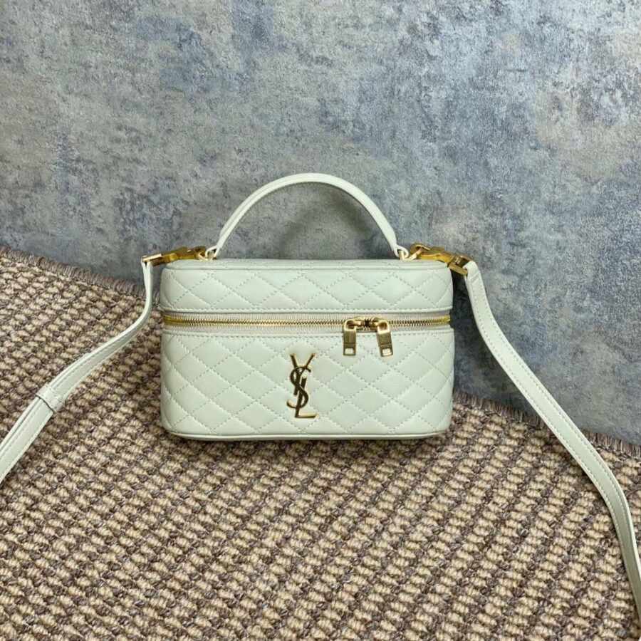 GABY MINI VANITY 18 IN IVORY WHITE LAMBSKIN GOLD HARDWARE | Studio Nafay