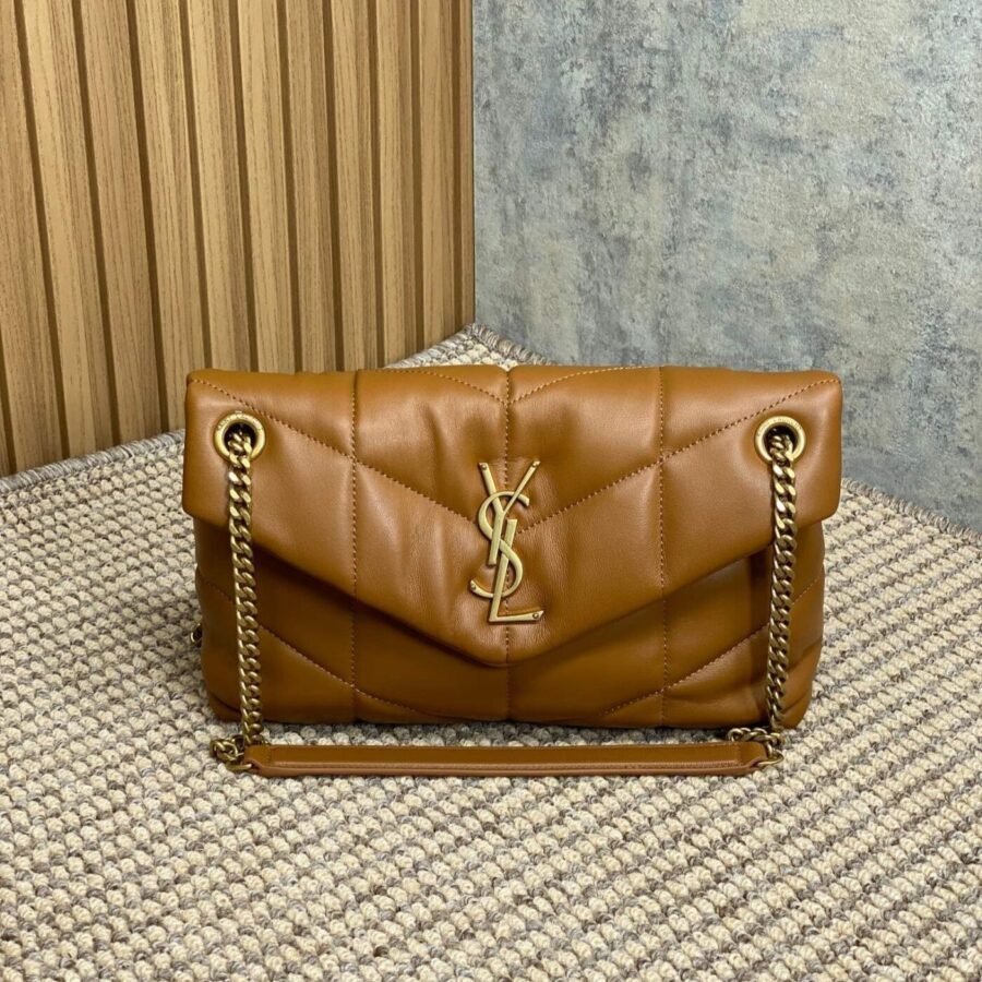 PUFFER SMALL 29 IN BRONZE BROWN LAMBSKIN GOLD HARDWARE | Studio Nafay