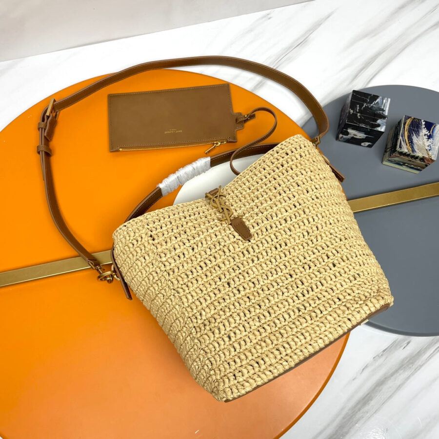 LE 37 MEDIUM 25 IN LIGHT YELLOW STRAW AND BROWN LEATHER TRIM | Studio Nafay