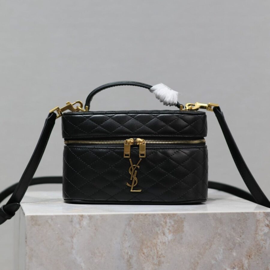GABY MINI VANITY 18 IN BLACK QUILTED LAMBSKIN GOLD HARDWARE | Studio Nafay