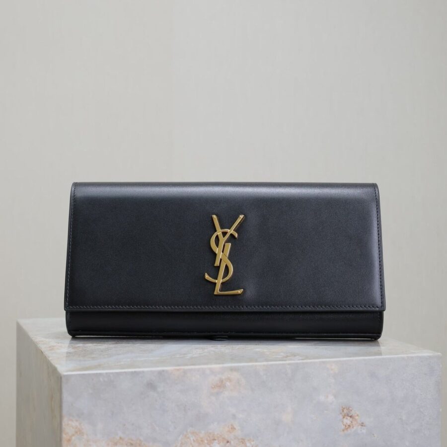 CLASSIC KATE CLUTCH 27 IN BLACK LAMBSKIN GOLD HARDWARE | Studio Nafay