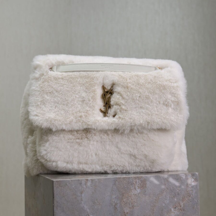 NIKI LARGE 32 IN WHITE RABBIT FUR GOLD HARDWARE | Studio Nafay