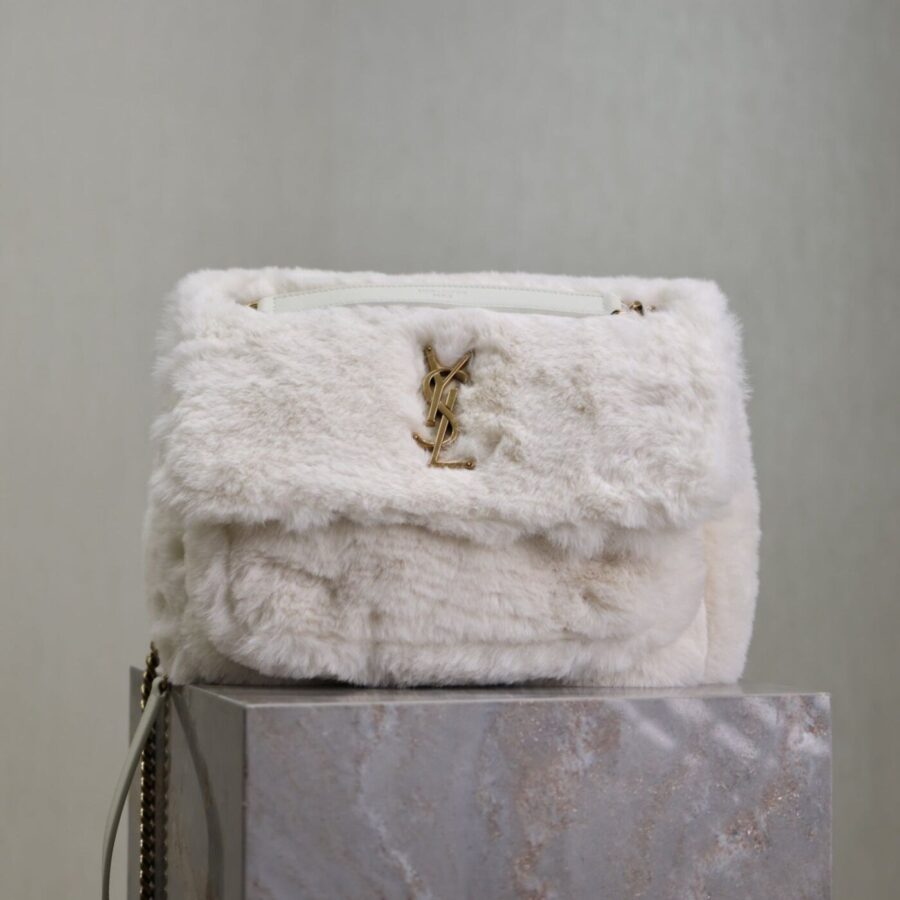 NIKI MEDIUM 28 IN WHITE RABBIT FUR GOLD HARDWARE | Studio Nafay