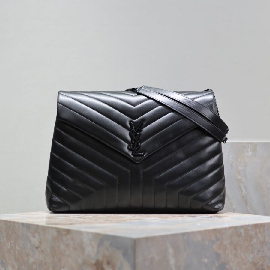 LOULOU LARGE 36 IN BLACK QUILTED CALFSKIN BLACK HARDWARE | Studio Nafay