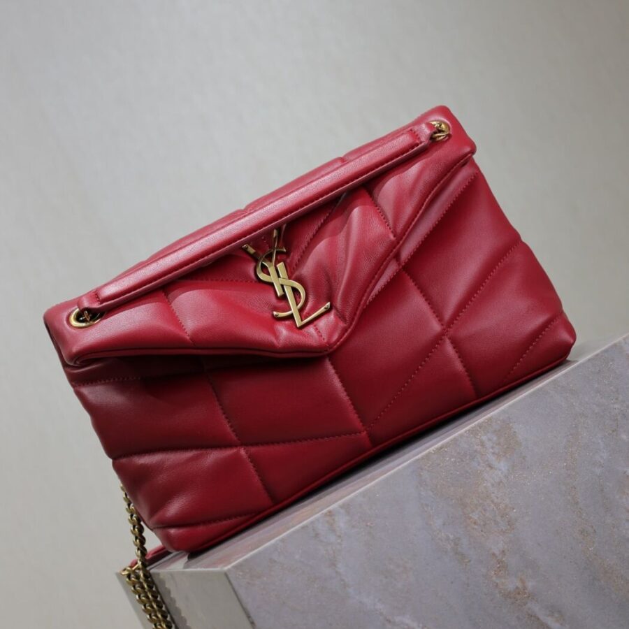 PUFFER SMALL 29 IN RED LAMBSKIN GOLD HARDWARE | Studio Nafay