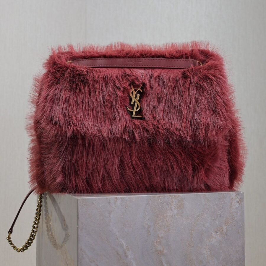 NIKI LARGE 32 IN CURRANT RED RABBIT FUR GOLD HARDWARE | Studio Nafay