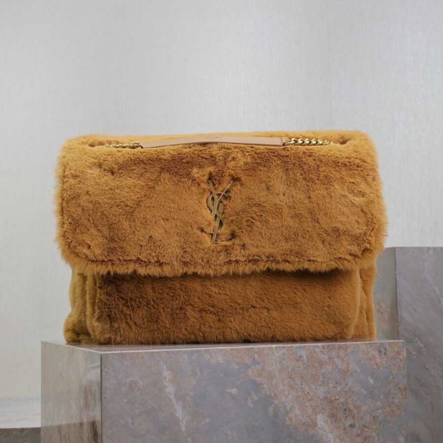 NIKI 47 IN CINNAMON BROWN RABBIT FUR GOLD HARDWARE | Studio Nafay