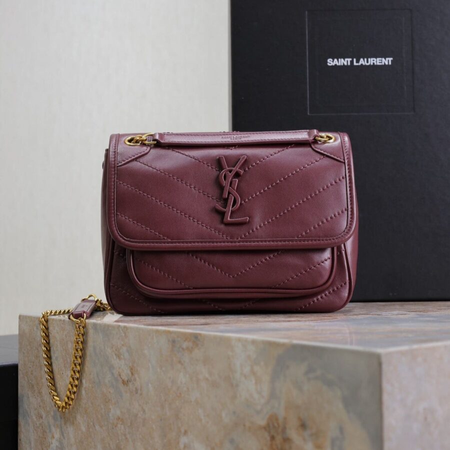NIKI BABY 22 IN WINE RED LAMBSKIN GOLD CHAIN | Studio Nafay