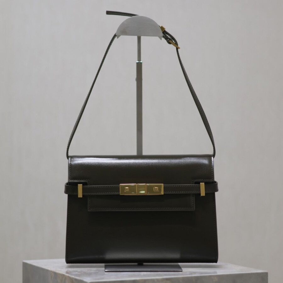 MANHATTAN IN BOX SMALL 24 IN KOMBU GREEN CALFSKIN GOLD HARDWARE | Studio Nafay