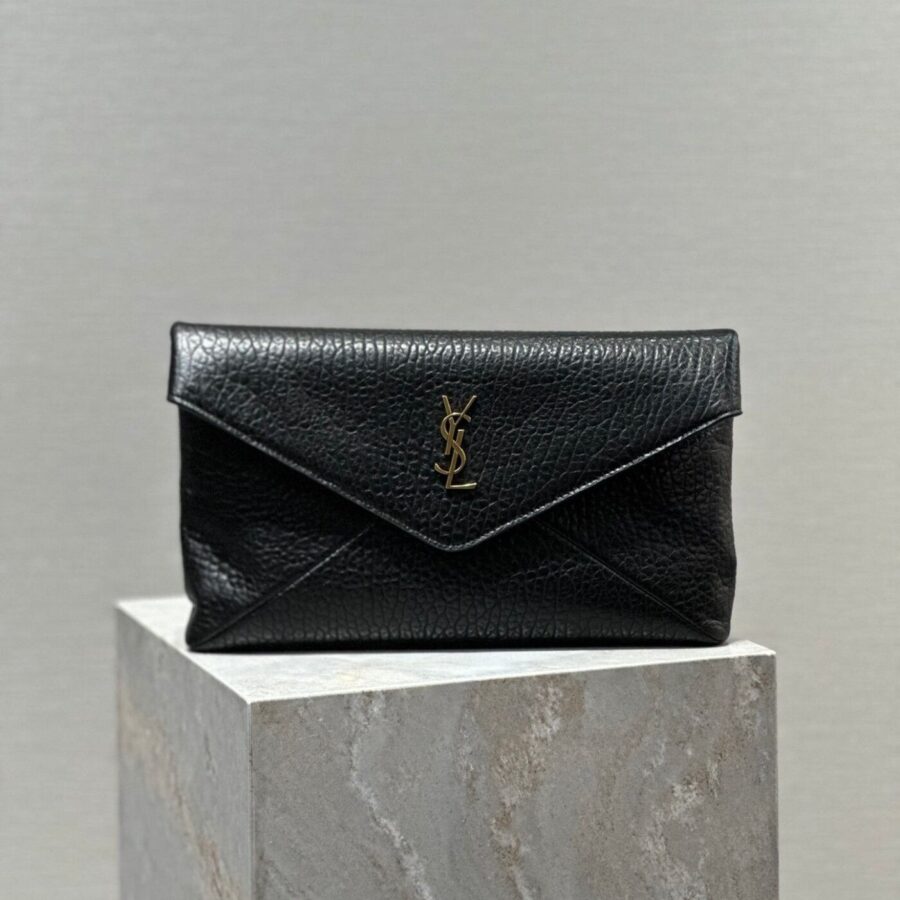 ENVELOPE CLUTCH 29 IN BLACK LAMBSKIN COPPER LOGO | Studio Nafay