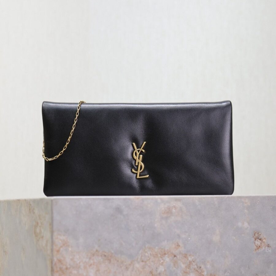 CALYPSO POUCH 24 IN BLACK LAMBSKIN GOLD LOGO | Studio Nafay