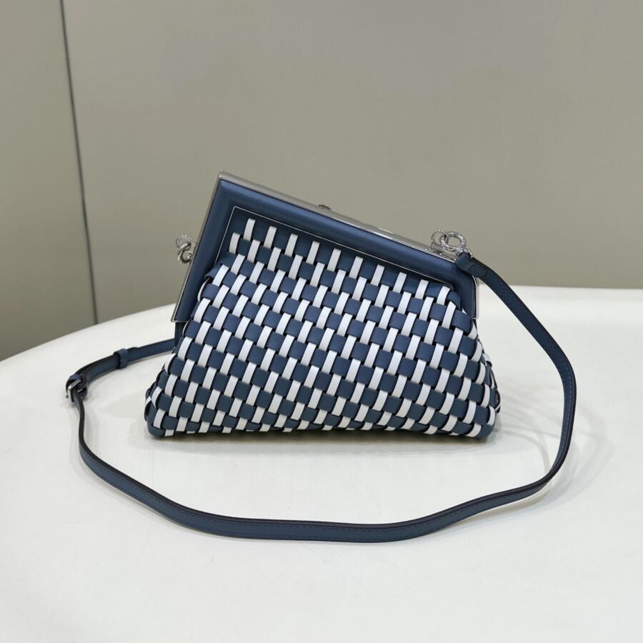 FENDI 26 FIRST SMALL IN MIDNIGHT BLUE MIX WHITE CALFSKIN SILVER HARDWARE | Studio Nafay