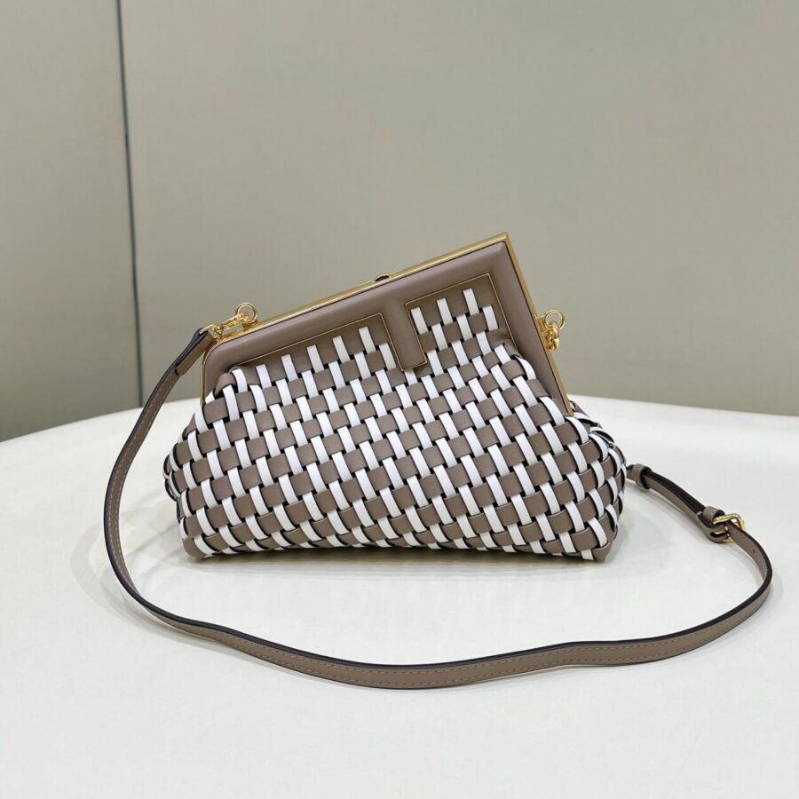 FENDI 26 FIRST SMALL IN TAN BROWN MIX WHITE CALFSKIN SILVER HARDWARE | Studio Nafay