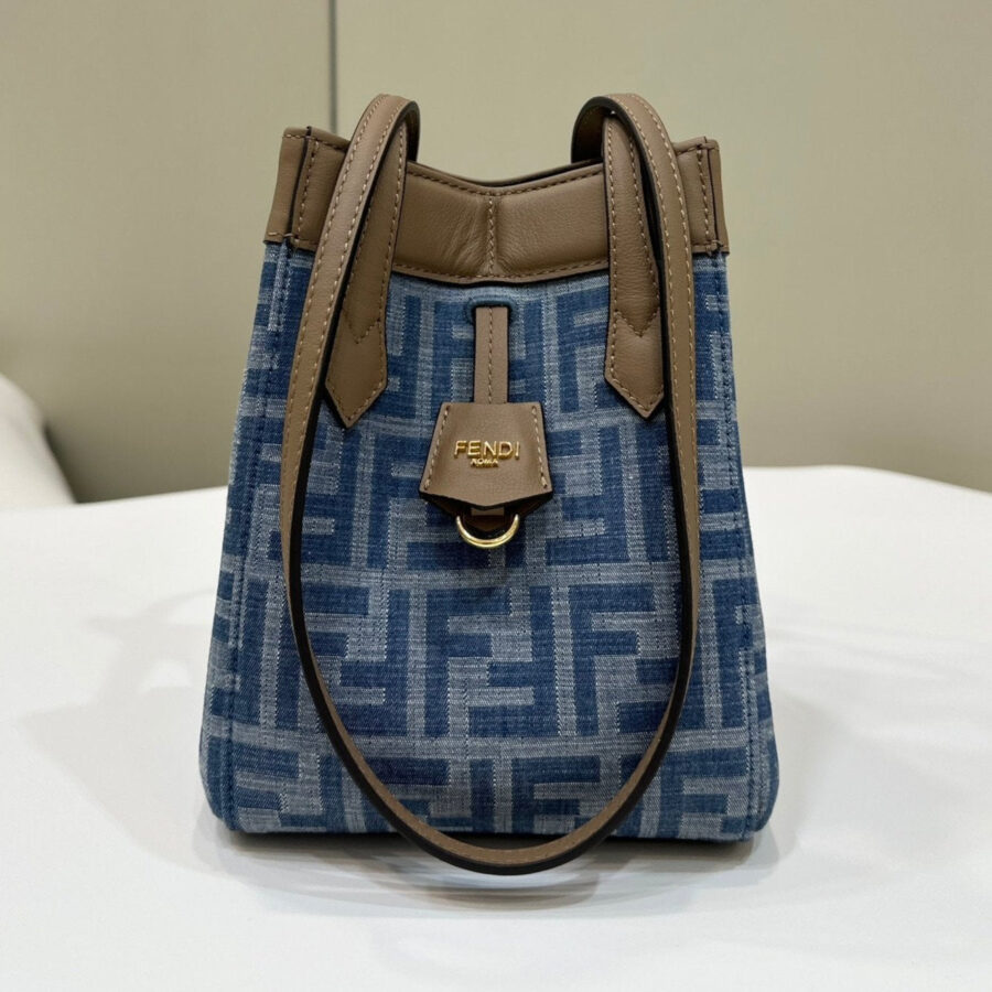 FENDI ORIGAMI MINI 19 IN TRUE BLUE MONOGRAM DENIM WITH CALFSKIN STRAP | Studio Nafay