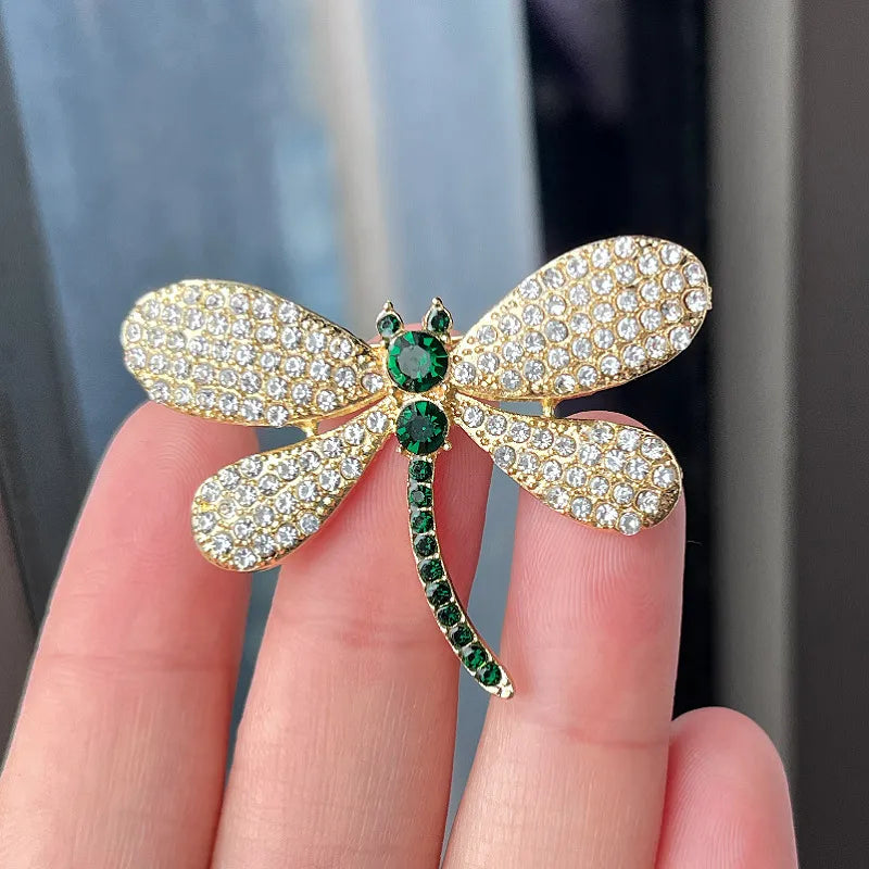 Elegant Green Zircon Steric Dragonfly Brooch for Women | Studio Nafay