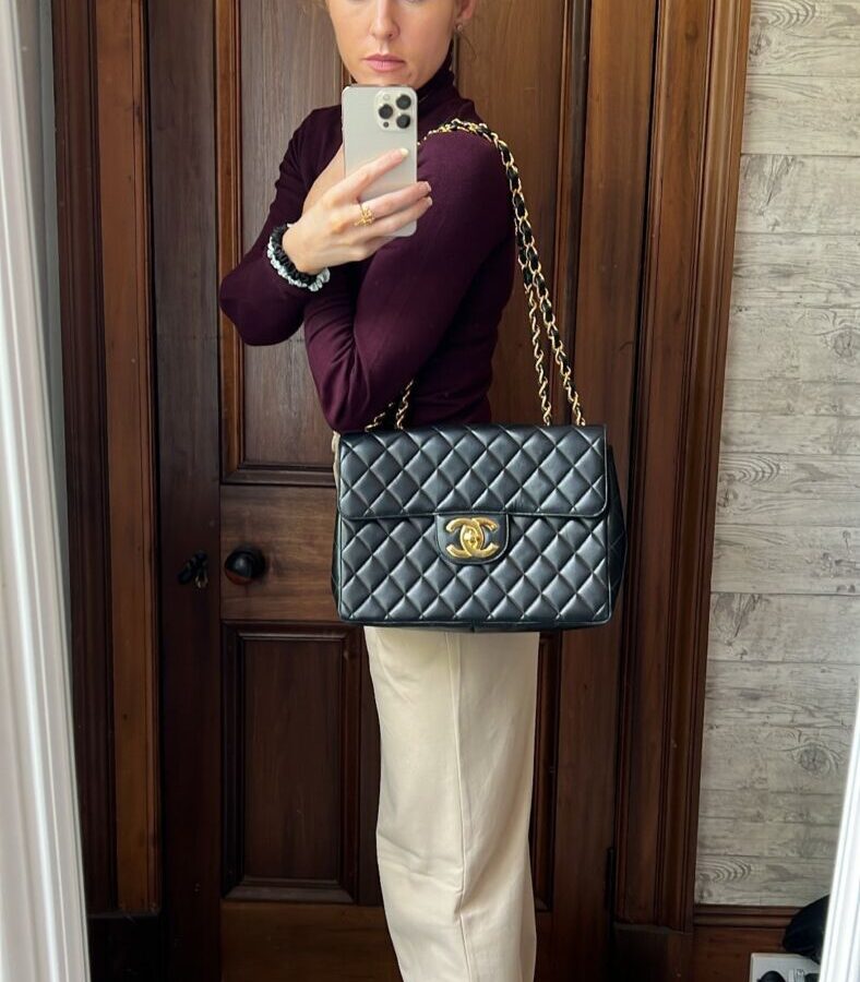 Chanel Classic Quilted Single Flap Jumbo in Black Lambskin with 24k Gold Hardware | Studio Nafay