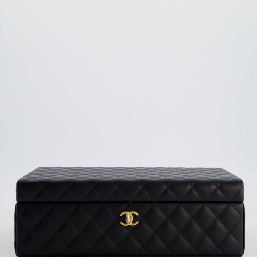 *HOT* Chanel Black Quilted Jewellery Box in Lambskin Leather with Gold Hardware | Studio Nafay