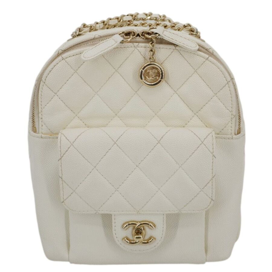 Chanel CC Day Small Caviar Quilted Leather Backpack White | Studio Nafay