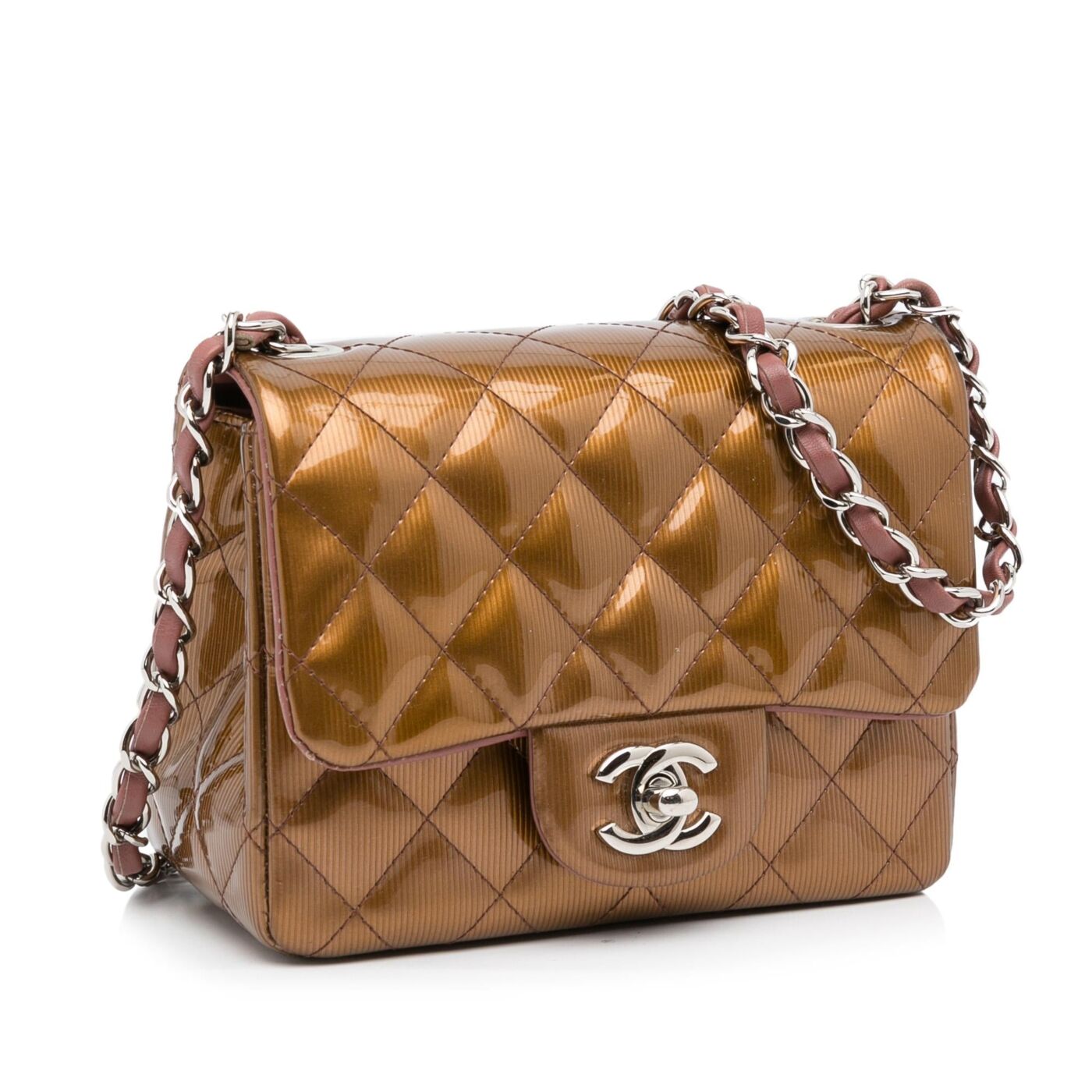 Chanel Mini Classic Square Patent Single Flap Shoulder Bag