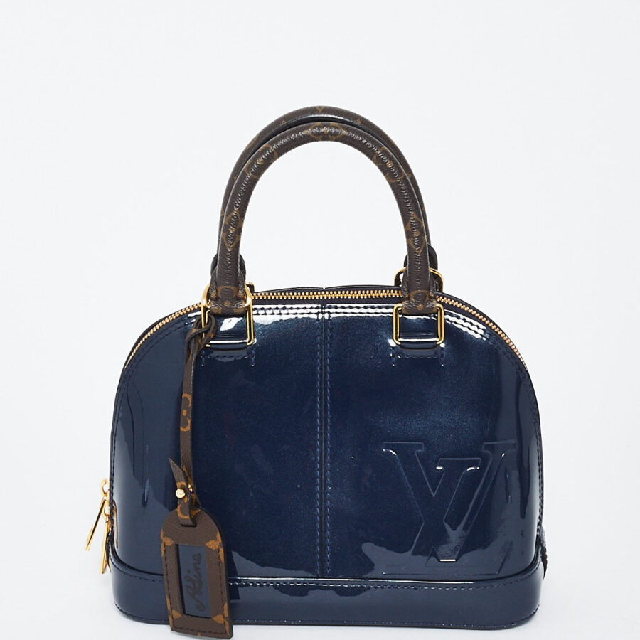 Louis Vuitton Dark Blue Vernis Lisse & Monogram Leather Alma BB Bag | Studio Nafay