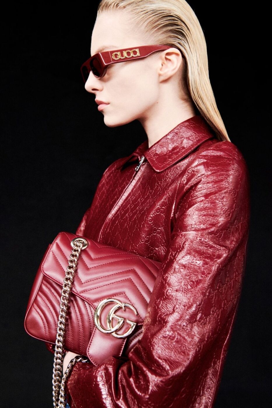 Gucci red leather bag campaign