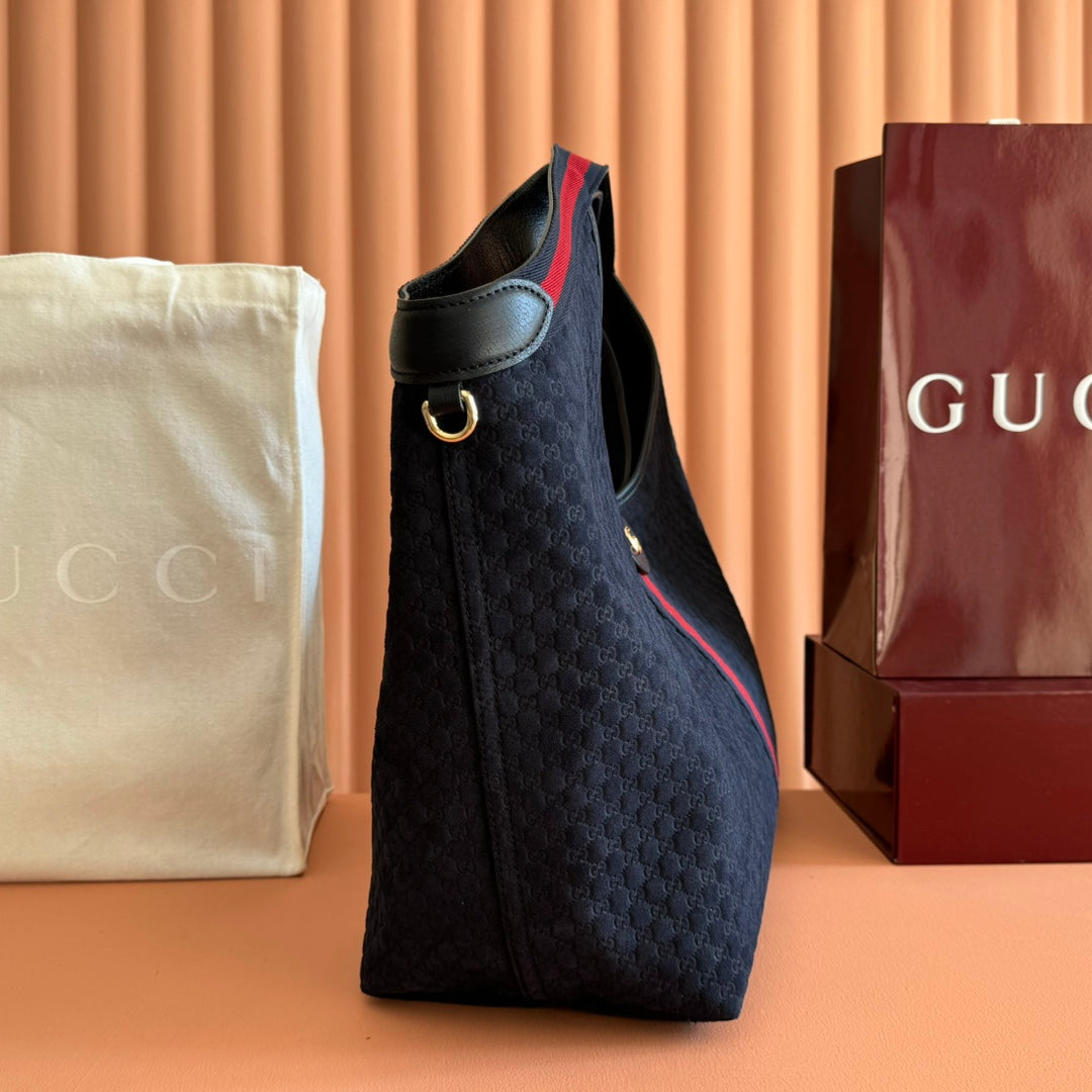 GG Giglio Grand Sac cabas 60cm Dark Bleu Rouge Suede Canvas 273276